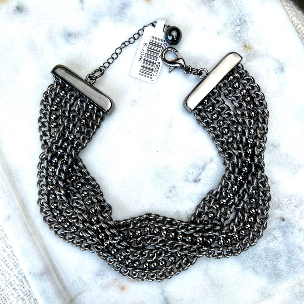 NWT Macy’s dark metallic braided chain necklace.